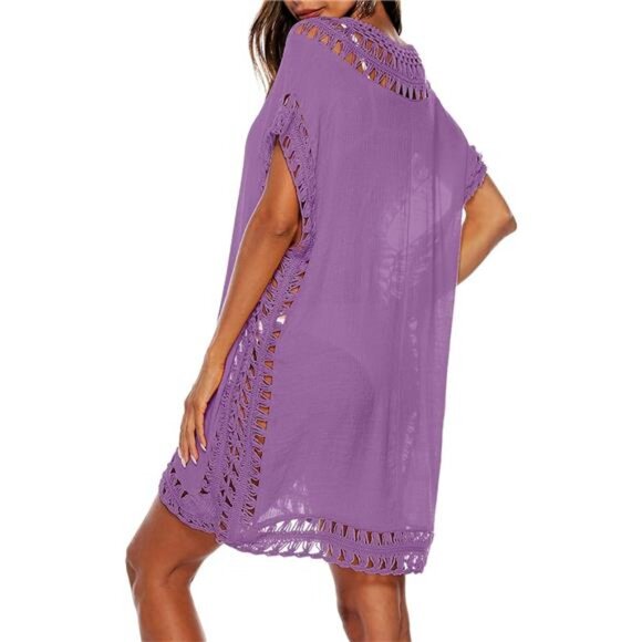 Womens Swimsuit Cover Up Hollow Out Purple - Picture 3 of 5